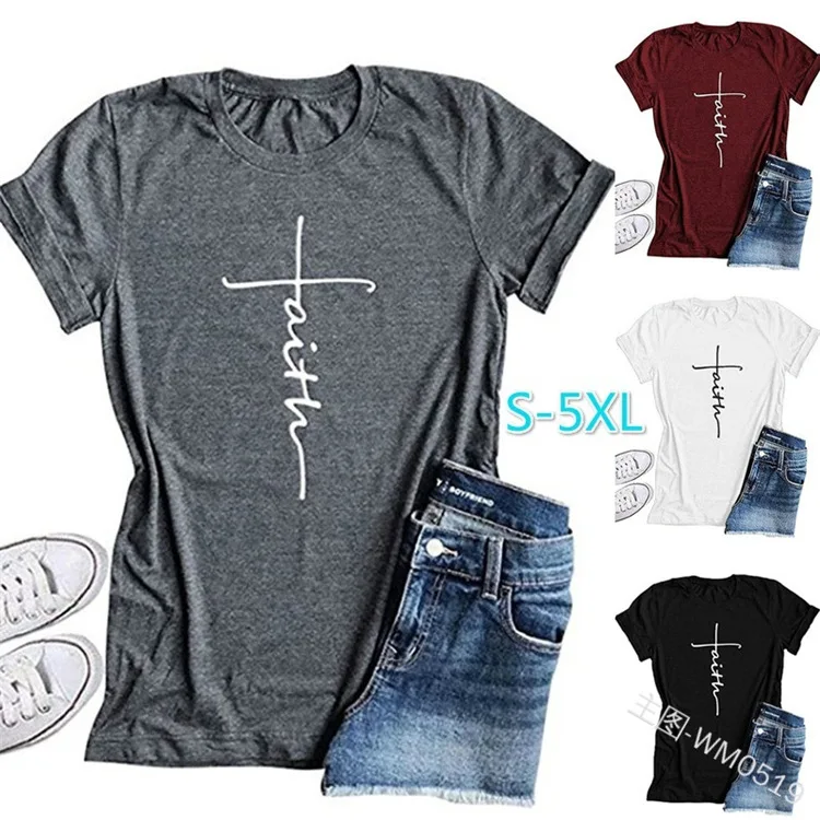 Летняя женская Повседневная футболка вера в Иисуса с коротким рукавом и круглым