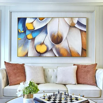 

Hand-painted Oil Painting Color Feather Modern Scandinavian Style Living Room Decorative Painting Abstract Art Paintings Light E