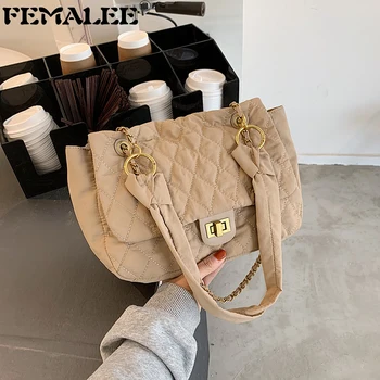 

Ins Hot Solid Color Diamond Lattice Hobos Bag Fall Rotatable Buckle Chain Handbag Women Designer Trendy PU Leather Crossbody Bag