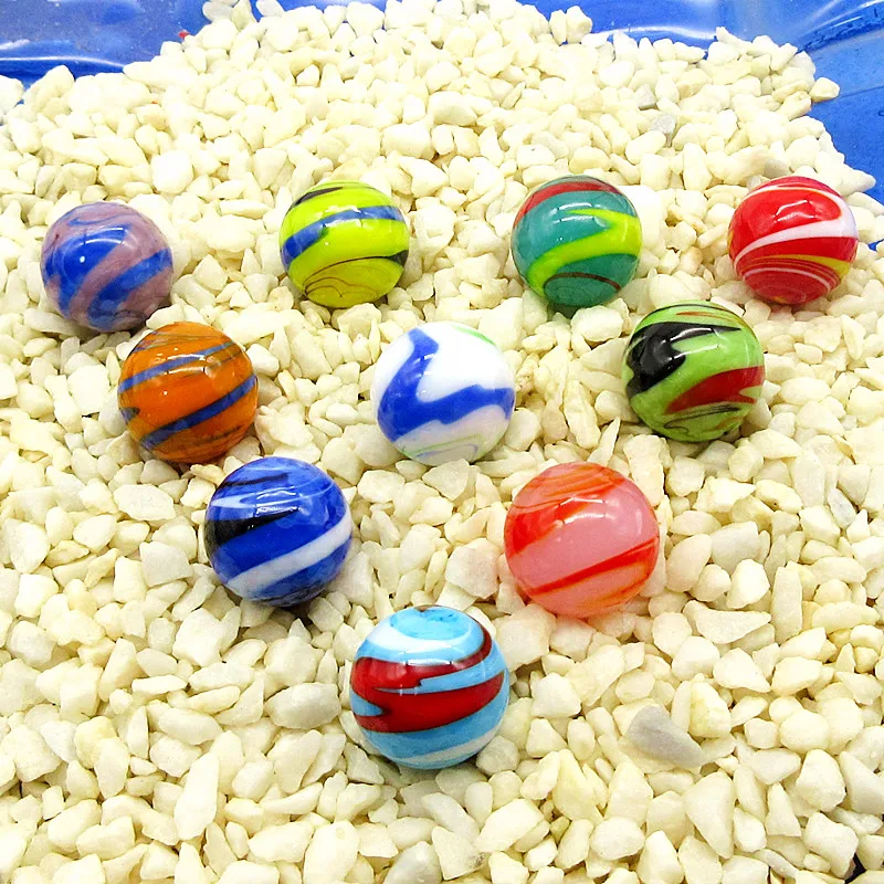 Big Game Toys ~Set of 3 HELTER SKELTER 16mm Handmade Art Glass Marbles Clear/Blue/Yellow/Pink/Orange Swirl Cats Eye 