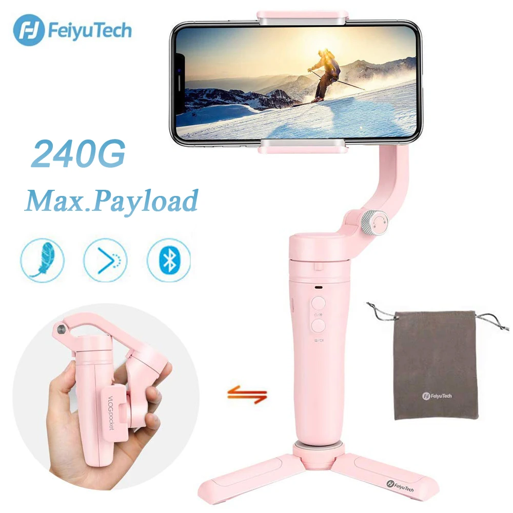 FeiyuTech Vlog kieszonkowy smartfon Gimbal 3 osiowy kardana ręczna różowy składany stabilizator dla androida 240g ładunek FeiyuTech Vlog kieszonkowy smartfon Gimbal 3 osiowy kardana ręczna różowy składany stabilizator dla androida 240g ładunek
