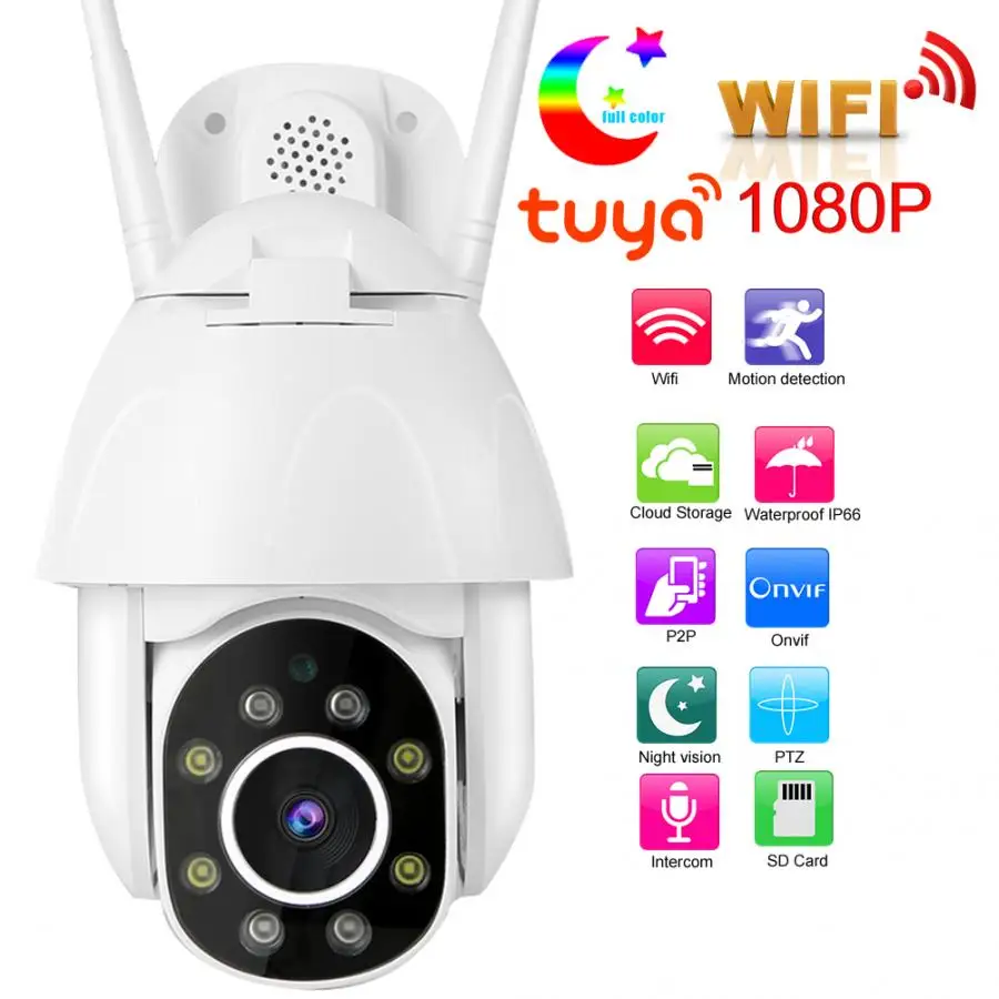 Tuya 1080P WiFi HD Camera PIR Night Vision Waterproof Remote Intelligent Surveillance Cam 100-240V