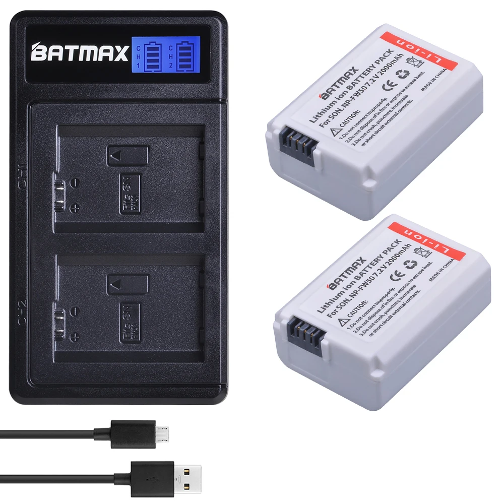 Batmax NP-FW50 NPFW50 белый акумуляторная батарея+ ЖК-дисплей USB Dual Зарядное устройство для sony Alpha a6500 a6300 a7 7R a7R a7R II a7II NEX-3 NEX-3N NEX-5 - Цвет: 2B with charger