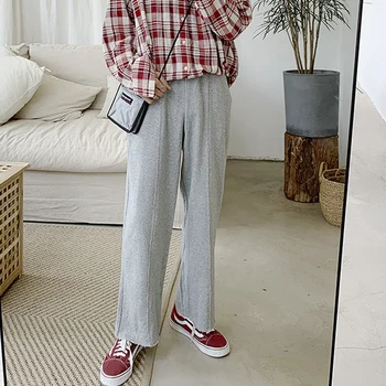 

Men's trousers fall 2019 slim and pure color harajuku small leg pants straight pants loose casual personality young men's wear