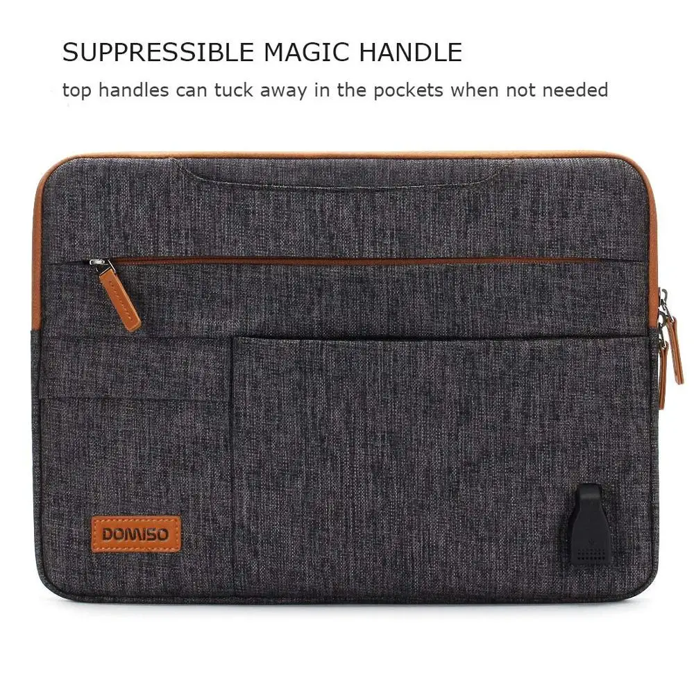 DOMISO10 13 14 15.6 17.3 Inch Multi-Functional Laptop Sleeve Business Briefcase Messenger Bag with USB Charging Port Brown Grey