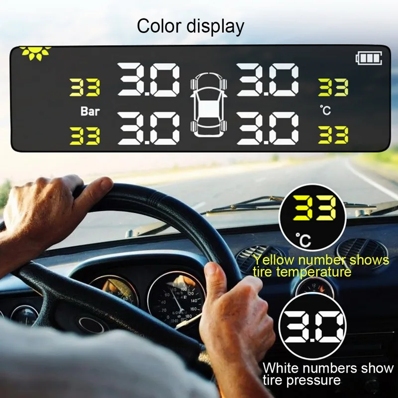 TOSPRA автомобильный TPMS система контроля давления в шинах Солнечная зарядка HD цифровой ЖК-дисплей Автоматическая сигнализация Беспроводная с 4 датчиком