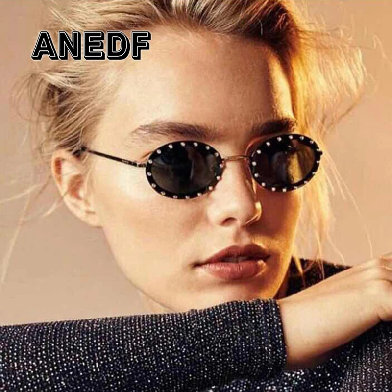 

ANEDF Oval Diamond decoration Sunglasses Men Women Black Red pink Fashion Sun glasses Shades UV400 Vintage Eyewear