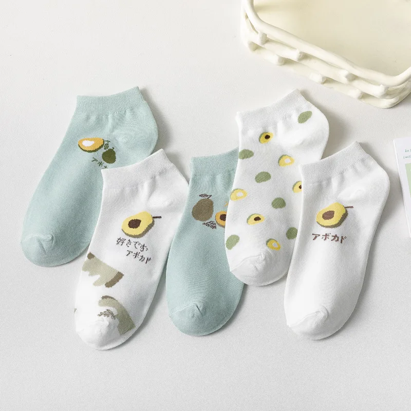 

2021 New Avocado Men And Women Happy Ankle Funny Socks Spring And Summer Leisure Breathable Boat Fruit Embroidery Fun Socks