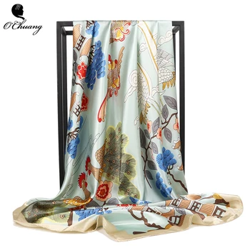 

Fashion Chinese style scarf women Female 90*90cm Red Silk Satin Scarves Luxury Brand Square Shawl Head Scarfs foulard bandanna