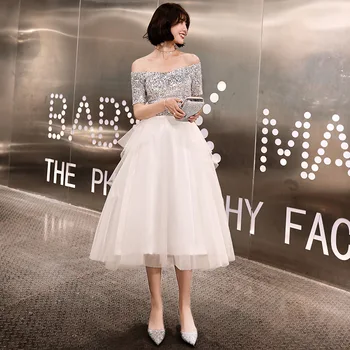 

Womens Slash Neck Party Dress Short Sleeve Sequin Evening Cheongsam Long Wedding Elegant Prom Qipao Gown Retro Vestido XS-XXL
