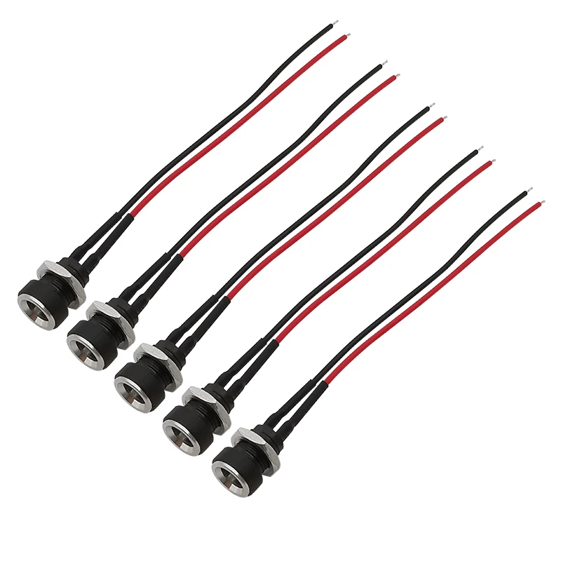 5/10 Stück DC-Stromanschluss, 5,5 x 2,1 mm Buchse, Panel-Mount-Adapter, Anschlüsse mit 20 AWG elektronischen Drähten