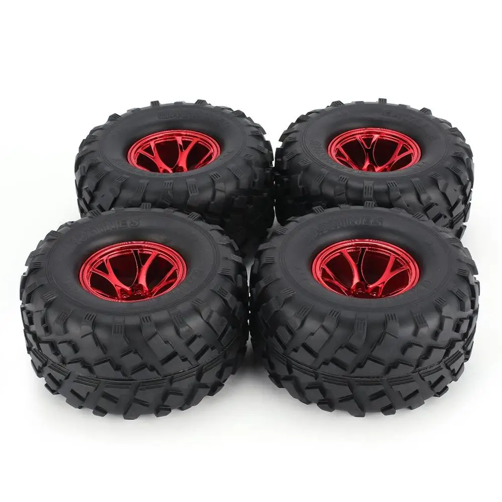 

4pcs AX-3004 130mm Rim Rubber Tyre Tire Wheel Plastic Hub for 1/10 RC Bigfoot Model HSP HPI Beadlock Spare Parts new