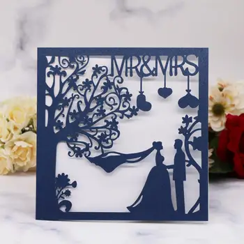 

20pcs/lot Romantic Wedding Cards Square Wedding Invitation Card Bride And Groom Patterns Wedding Celebration Ceremony Greeting