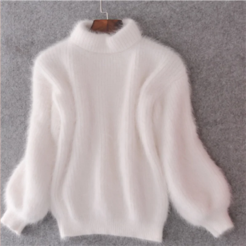 

Winter Turtleneck Fluffy Women's Sweater Pullovers Lantern Sleeve Thicken Warm Female Sweaters 2019 Solid Fashion Casual Jumper