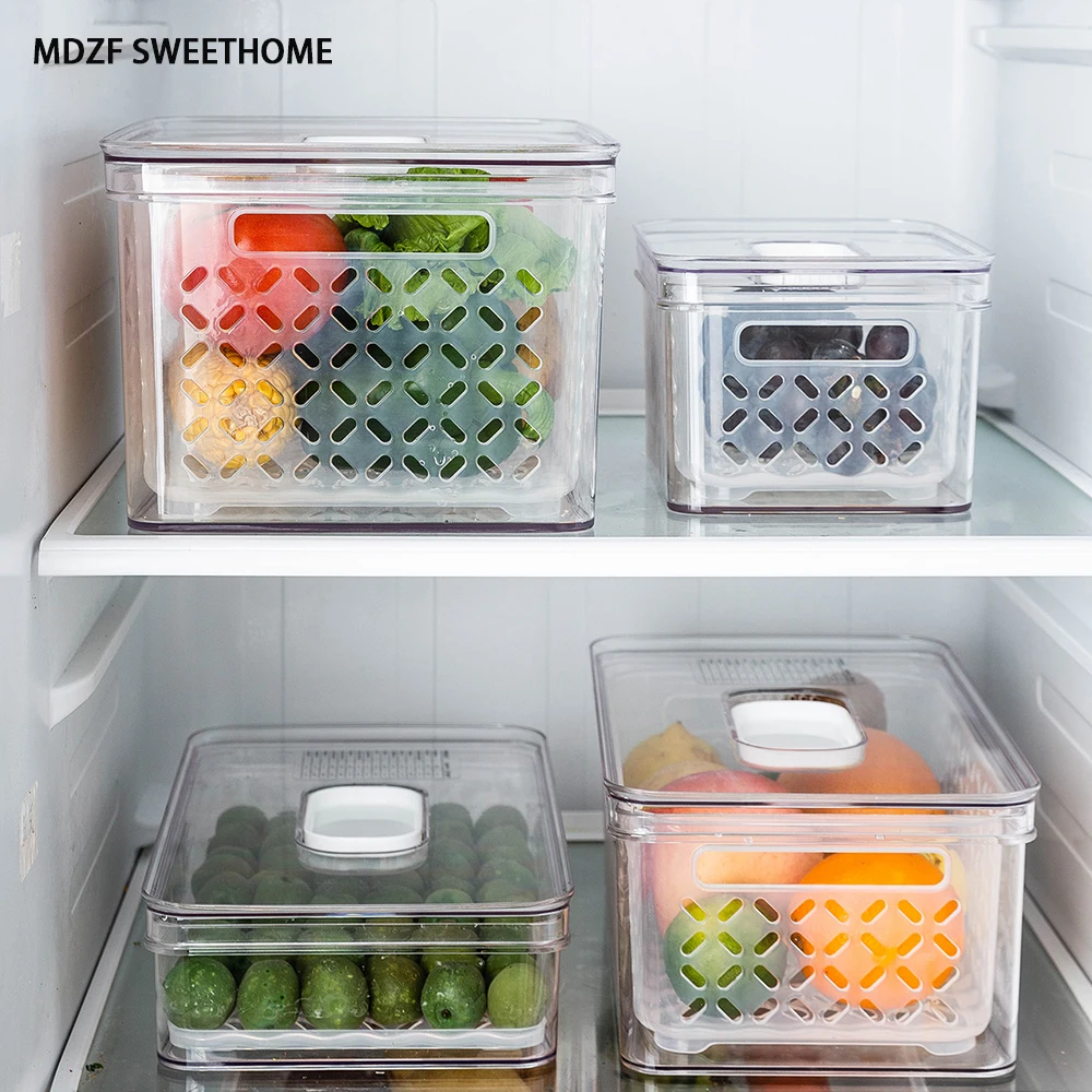 

MDZF SWEETHOME Refrigerator Food Storage Containers With Drainer Kitchen Storage Vegetable Fruit Fresh Box Organizer With Lid