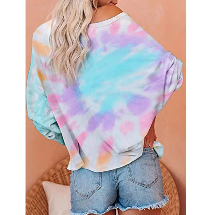 Tie Dye Print Woman T-shirts Long Sleeve Plus Size T Shirt O-neck Gradient Color Tee Shirt Trendy Sexy Women Streetwear