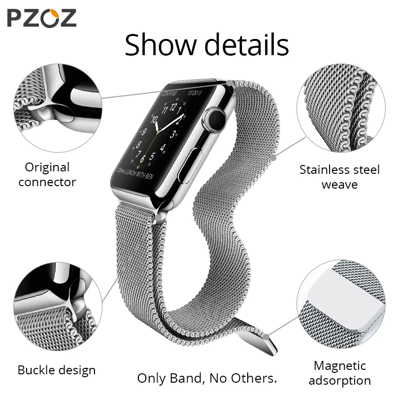 PZOZ браслет Нержавеющая сталь ремешок для наручных часов Apple Watch серии 1/2/3, 42 мм, 38 мм, версия 4 40 мм 44 браслет, ремешок для наручных часов iwatch, ремешок аксессуары