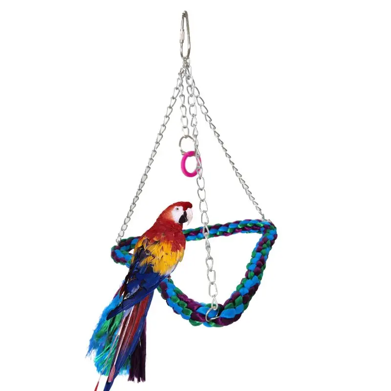 Bird Hanging Swing Triangle Rope Wrapped Perch Cage Parrot Chew Toys Climbing Standing Bar Bird Toys For Birds Budgie Parakeet