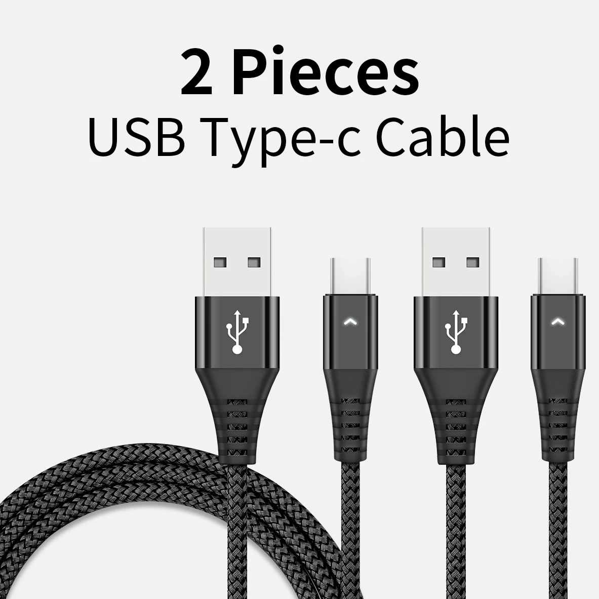 HANNORD usb type-C кабель USB C кабель для быстрой зарядки и синхронизации данных 1,2 A Светодиодный индикатор 1,8 м для Xiaomi samsung Android Phone - Цвет: Black 2 Pieces