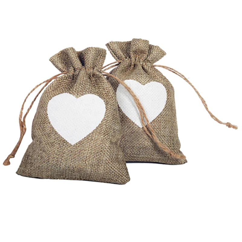 Льняные сумки в декорированном мешковиной горшке Drawstring Рождество любовь с изображением сердца, для подарков сумка Свадебная вечеринка сумки для Кофейные зерна конфеты Макияж Ювелирные изделия, 50 шт в наборе