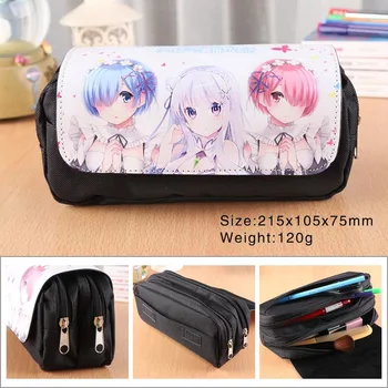 

Re:Life in a different world from zero Canvas Pencil Case student Zip penbag Portable Women Travel Makeupbag Cosmetic bag Gift