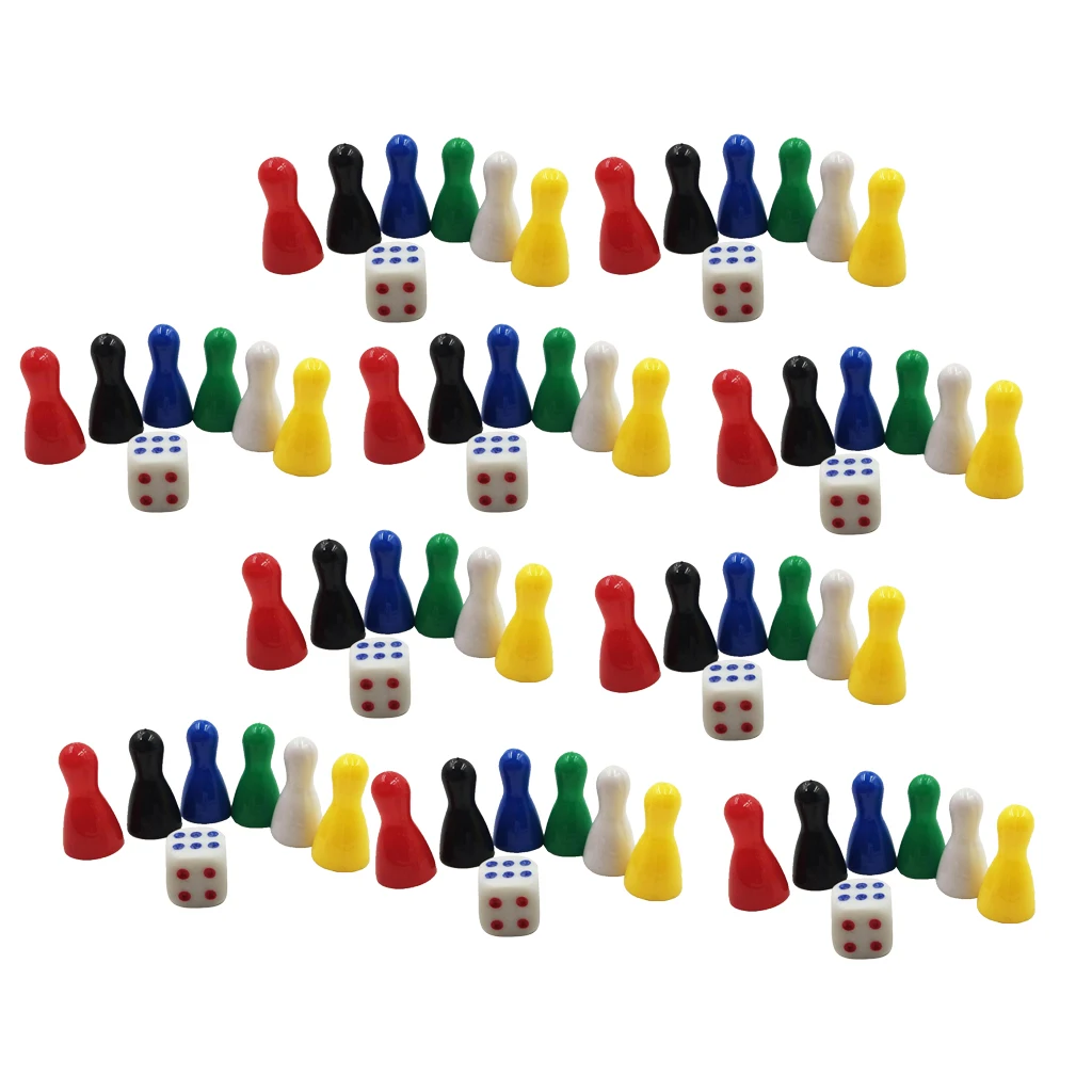 60 Pcs 25 mm Vintage Replacement Plastic Game Pieces Chessman and 10 Pcs Dice Kids Toys