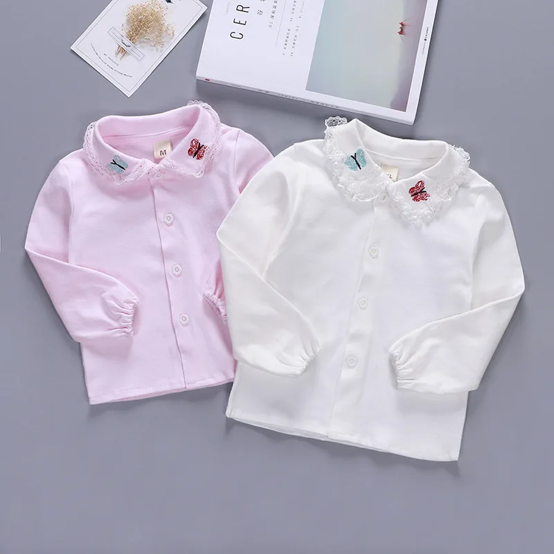 

New Style Girls Lace Cardigan Lace Peter Pan Collar GIRL'S Shirt Pastoral Style Fresh Wind Casual Embroidered Unlined Top