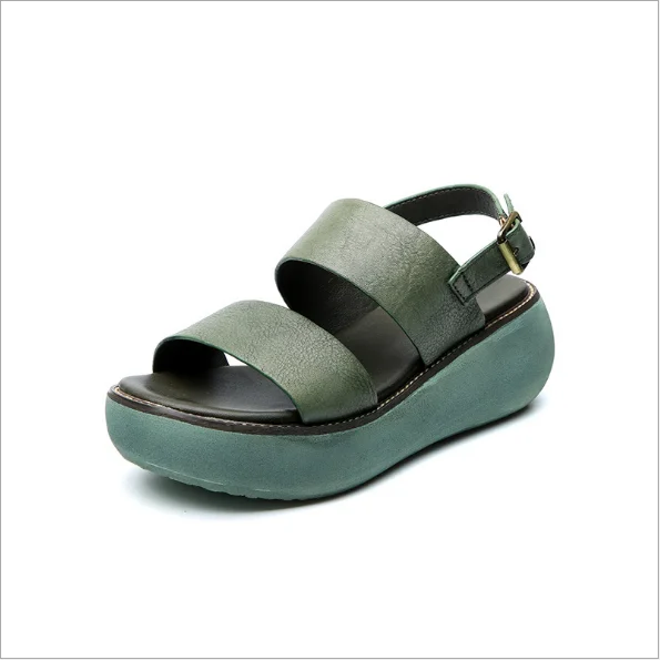 Casual sandals Кожаные сандалии с первым слоем; повседневные сандалии ручной работы; Новинка года; женские тонкие туфли в стиле ретро; летние сандалии с круглым носком; Размеры 35-40 - Цвет: Casual sandals