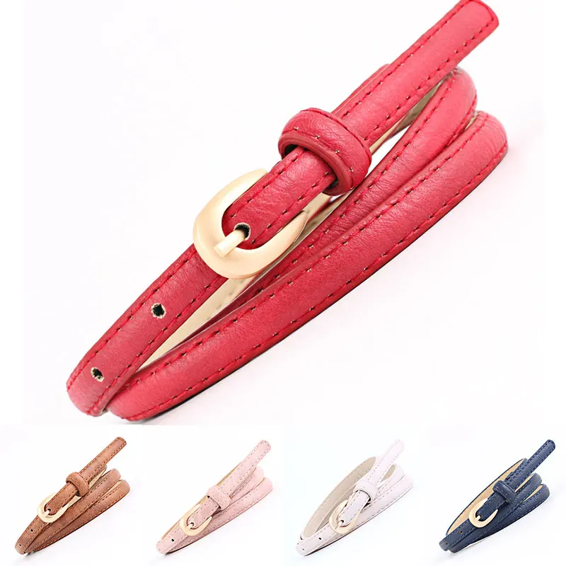 

PU Leather Decorative Waist Belt Women Belt Solid Color Casual Skinny Waistband Alloy Pin Buckle Adjustable Thin Belt