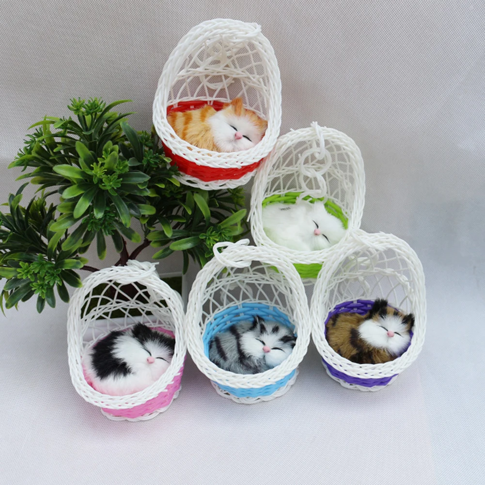 Simulation Cute Cats Kitten Sound Plush Doll Toy Hanging Basket Home Decoration