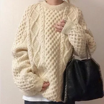 

Elegant Winter Women's Sweater Twist Casual Pullover Knitted Sweater Female Tops Tricot Jersey Jumper Korean Oversized Knitwear