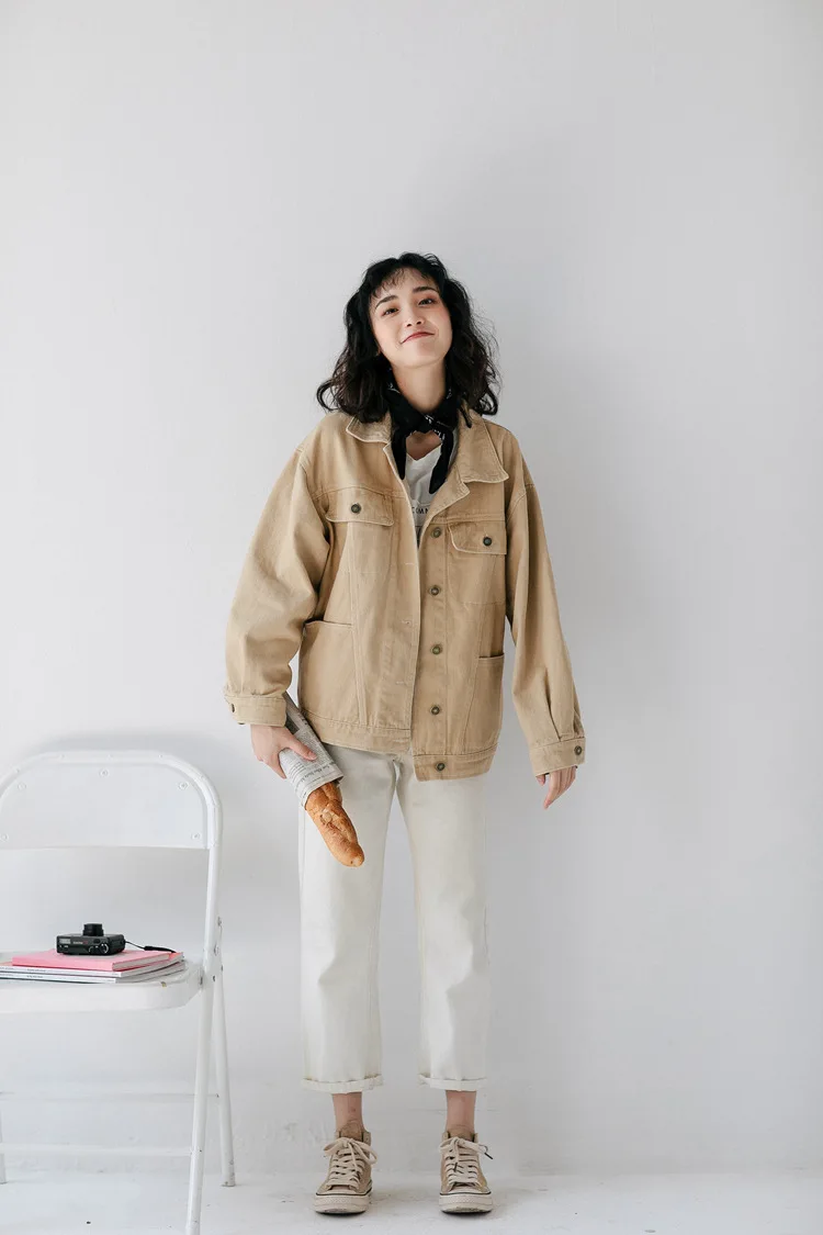 Хлопковая джинсовая куртка Осенняя Новинка корейский стиль однотонная белая короткая джинсовая куртка Женская Студенческая короткая куртка L0047