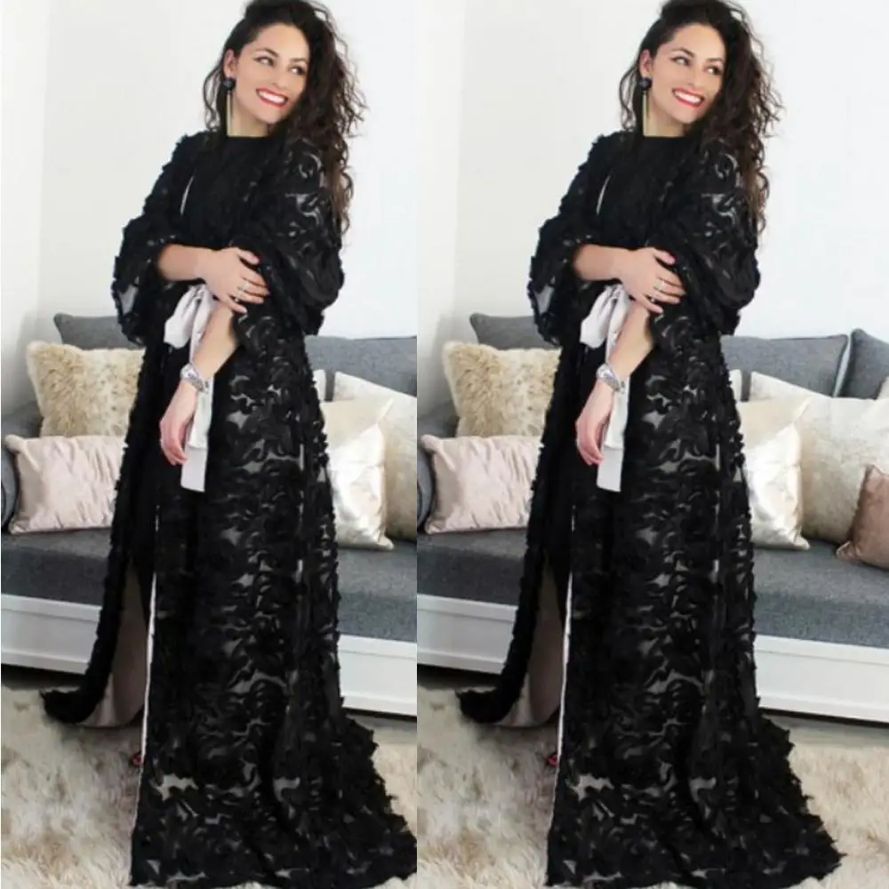 Модное кружевное цветочное женское платье abaya Дубай открытое кимоно кардиган