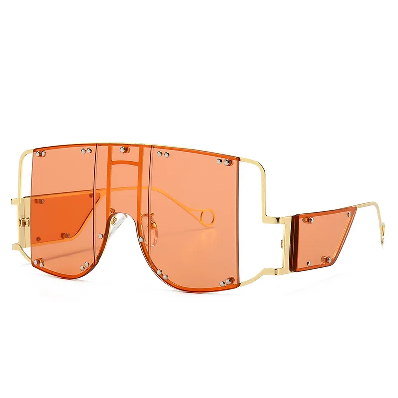 Модные квадратные солнцезащитные очки для женщин новые негабаритные зеркальные Мужские оттенки солнцезащитные очки люксовый бренд металлические заклепки тренд уникальные женские очки - Цвет линз: C3
