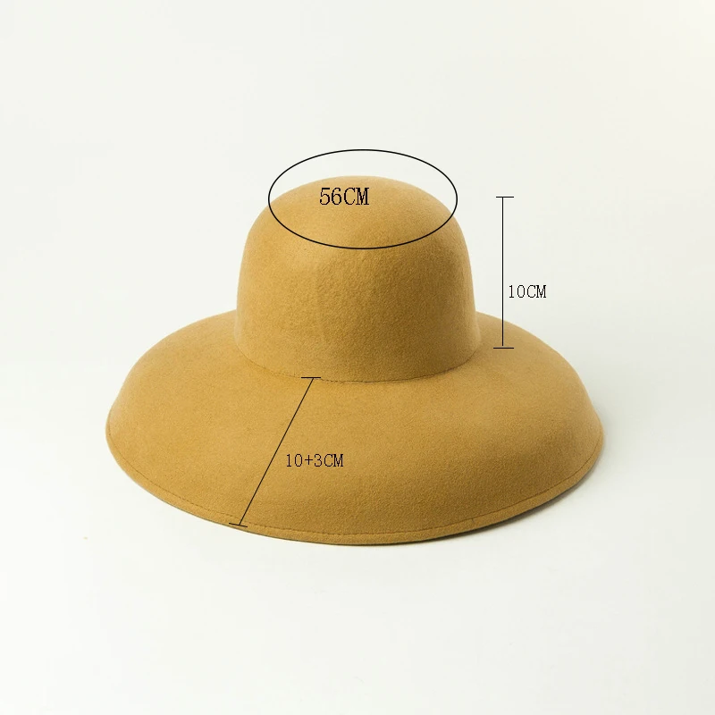 Осень и зима купол Фетровая Шляпа Fedora большая черная шерстяная широкополая шляпа верхняя шляпа шляпы Fedora дамская шляпа с широкими полями