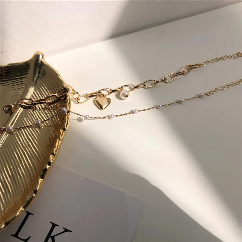 Корейский стиль ретро Двойная Цепочка жемчужный браслет с кулоном сердце милая девушка милый браслет «Лучший Друг» ювелирные изделия