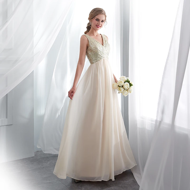 Bridesmaid Dresses Chiffon A-Line V-Neck Sleeveless Leyidress