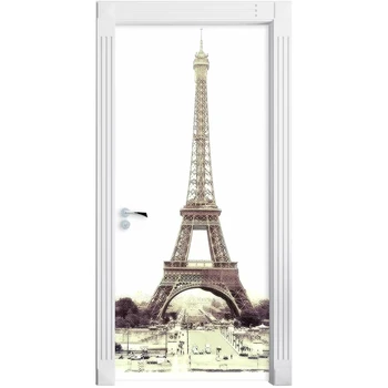

Print Art Picture 3D Door Sticker Eiffel Tower View DIY Home Decor Decals Self Adhesive Waterproof Mural For Bedroom Renovation