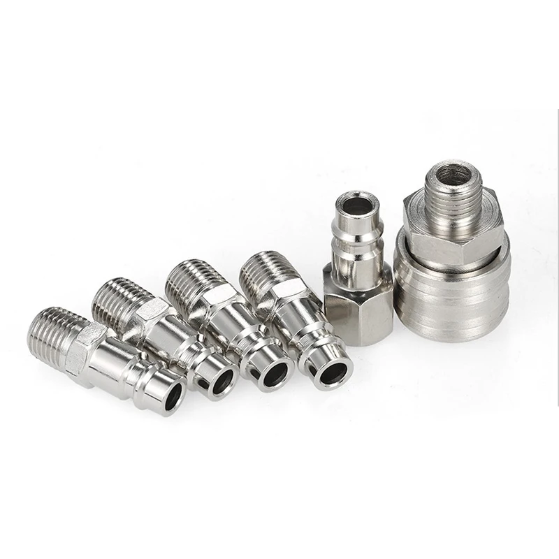 

6 Pieces Set 1/4 Inches BSP Fitting Connector Coupler Adapter Quick Release Fittings Air Line Hose Compressor Pneumatic Parts