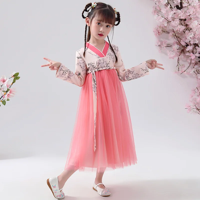 Hanfu/детское традиционное китайское платье с длинными рукавами; платья в восточном стиле для девочек; Cheongsam; детский китайский новогодний костюм; Qipao