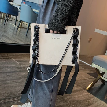 

Elegant Femael Tote Bag 2020 Fashion New High Quality Pu Leather Women's Designer Handbag Ribbon Chain Shoulder Messenger Bag