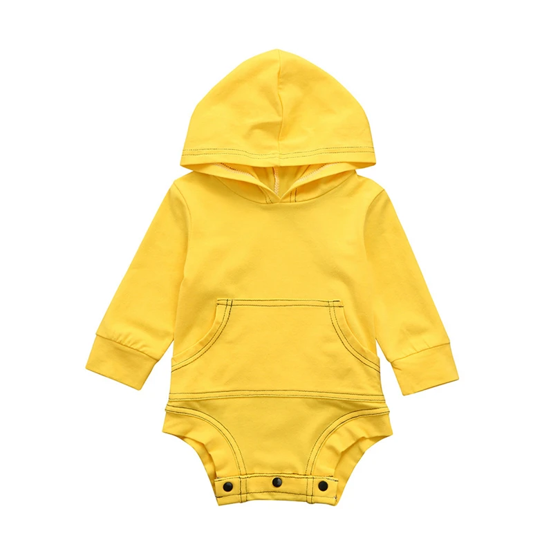 

Newborns Long Sleeve Hooded Romper Infant Baby Boys Girls Solid Color Pockets Fashion Autumn Winter Jumpsuit Clothes 6-24M A20