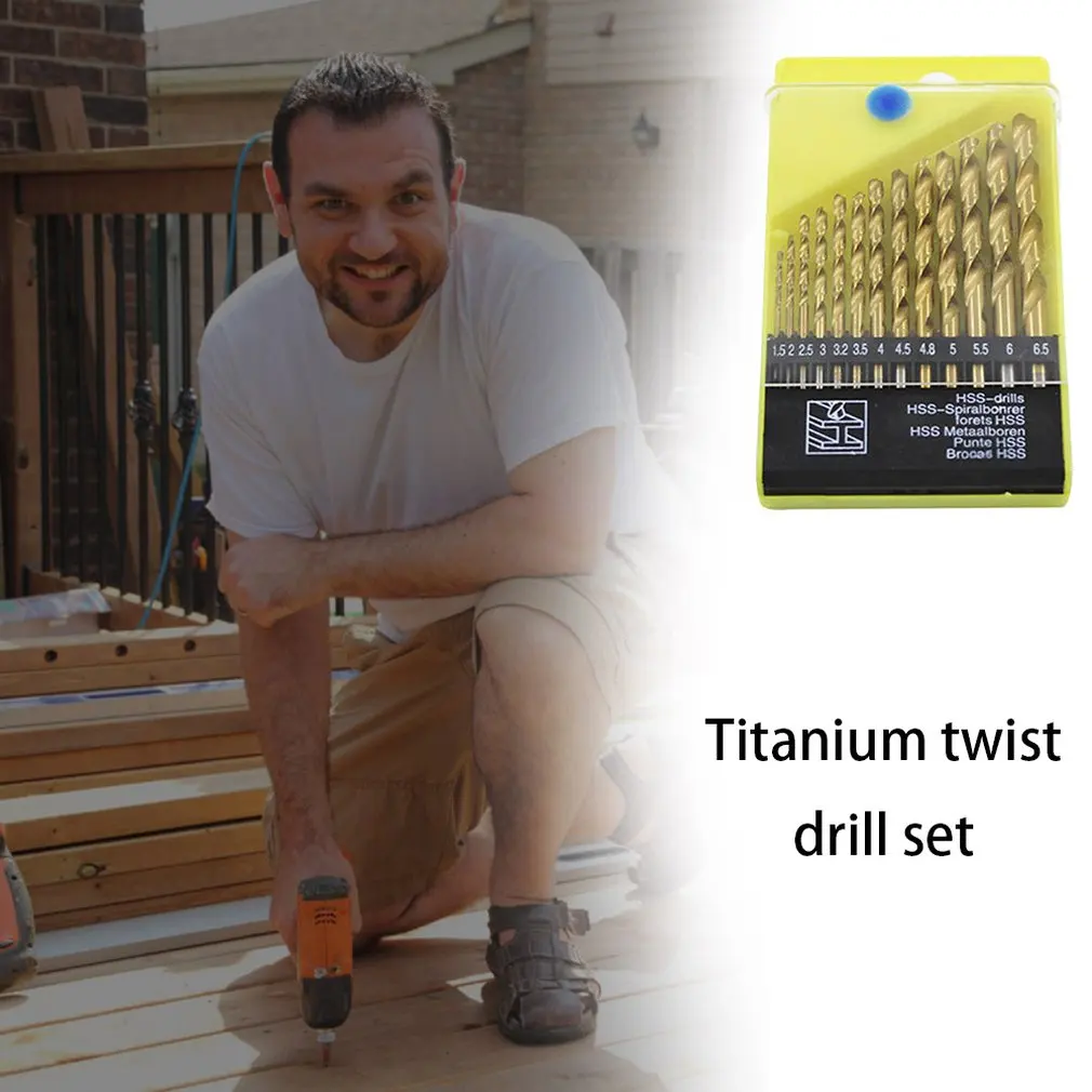 Titanium Plated 13Pc/19Pc Twist Drill Set Straight Handle Iron Pistol Drill Bit Aluminum Alloy Plastic Woodworking Reamer Sale