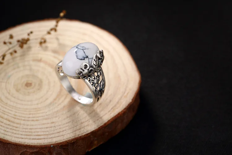 Серебряное кольцо из Натуральной Бирюзы, Стерлинговое Серебро 990 пробы, винтажное женское кольцо с резным узором в виде цветов, подарок, Роскошные вечерние кольца, ювелирное изделие в подарок