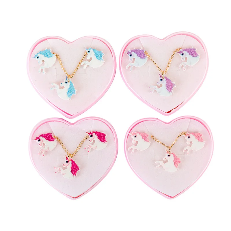 

Hot Sales Unicorn Resin Pendant Chain Necklace Coloured Drawing Matou CHILDREN'S Ring Set