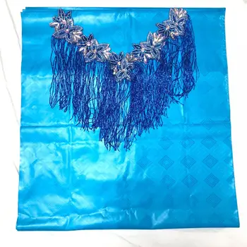 

African Bazin Riche Brode Fabric Match Tassel with Stones African Guinea Brocade Lace Fabric with Tassel for Dress BT 30