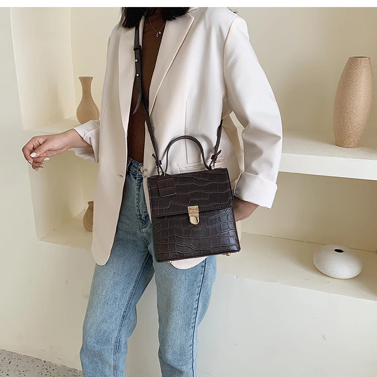 Vintage Fashion Stone pattern Tote bag New High Quality PU Leather Women's Designer Handbag Lock Shoulder Messenger Bag