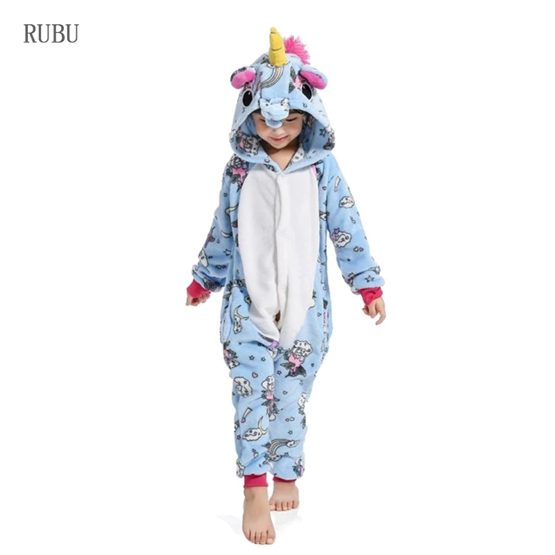 Детские пижамы; зимняя одежда для сна; комбинезоны для мальчиков; пижамный комплект для девочек; кигуруми; единорог; Ститч; панда; Пижама с животными; детская пижама - Цвет: Blue Pegasus