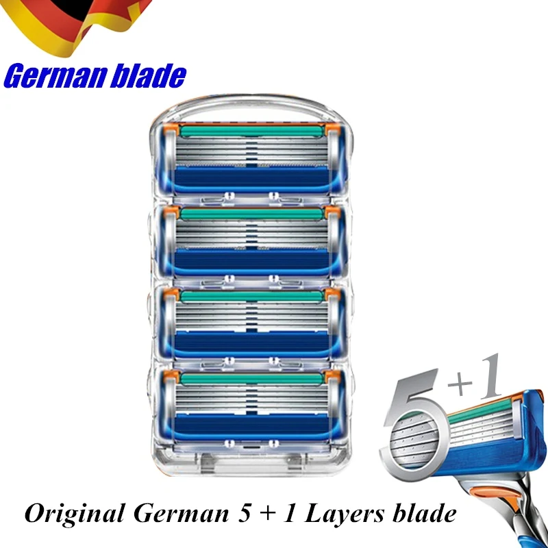 

4Pcs/Lot Razor Blades for Gillette Fusion Men Sharp Trimmer Straight Razor Case Cover Manual 5+1 Layers Shaver Blade Mache 3