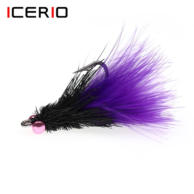 ICERIO 3PCS Dumbbell Bead Head Purple Streammer Fly Saltwater Trout Bass  Fishing Fly Lure Bait